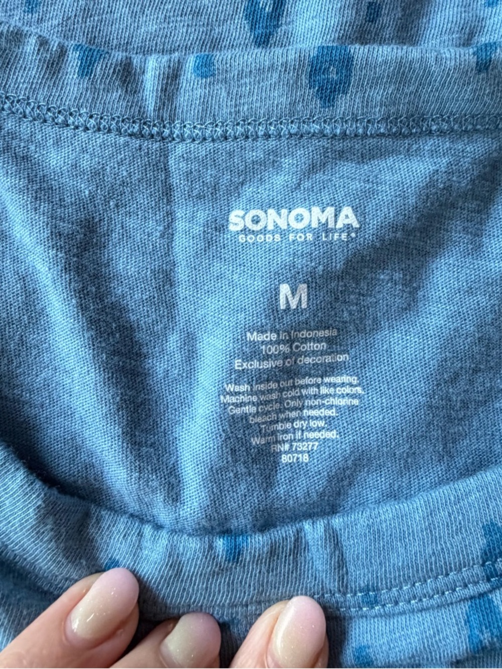 Sonoma Light Blue Short Sleeve Top with Subtle Teal Motif - Picture 2 of 8